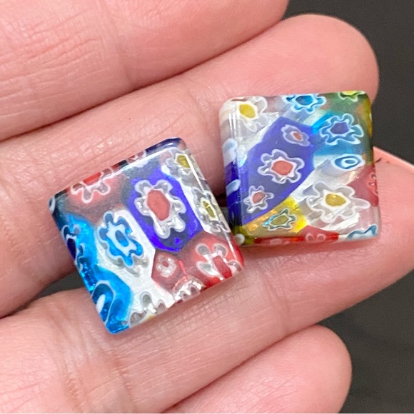 Multicolored Millefiori Fused Murano Glass Stainless Steel Cufflinks - Picture 2 of 11